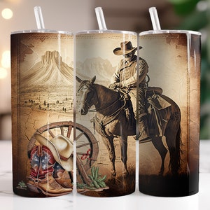 Vintage Style Western Cowboy With Hat And Boots - Instant Download Graphic -  20oz Skinny Tumbler Wrap & More