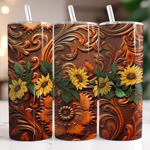 Punziertes Leder und Sonnenblumen - Sofortige Download-Grafik - 20 Unzen Skinny Tumbler Wrap & mehr