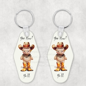 Cowboy Kewpie/Pudgie Doll Motel Key Fob Graphic - Retro Style - Instant Download Graphic