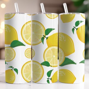 Lemons And Lemon Slices - Seamless - Instant Download PNG - Sublimation 20oz Skinny Tumbler Wrap