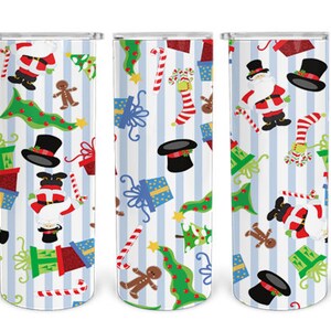 Christmas Elements on Striped Background - Instant Download Graphic -  20oz Skinny Tumbler Wrap & More