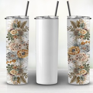 Soft Colored Antique Flowers - Add Your Own Text - Instant Download Graphic - Sublimation 20oz Skinny Tumbler Wrap