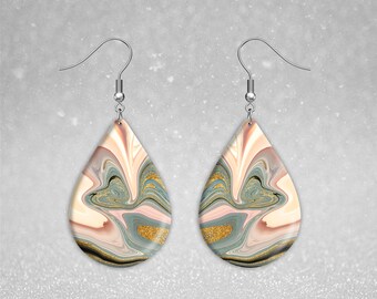 Marble Gold Glitter Design Teardrop Earrings / Necklace - Sublimation Design -  Instant Download Digital Graphic
