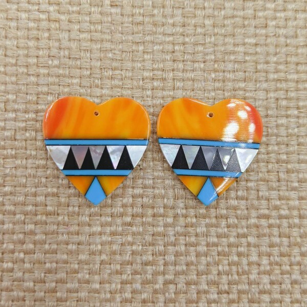Orange Inlaid native inspired heart cabs