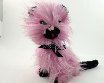 Vintage 50s Pink Cat Plushie, Cat Plush Toy, Cat Stuffed Animal, Cat Gifts For Girls, Crazy Cat Lady Gift, Mid Century Cat, Kitten Gift