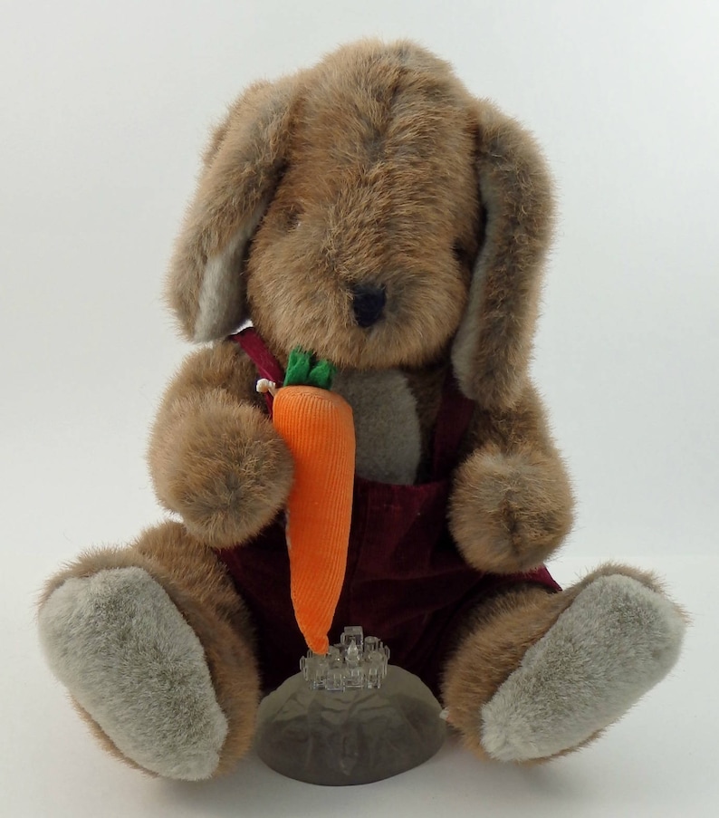Vintage 80s Brown Bunny Rabbit Plush Toy With Carrot Overalls | Etsy