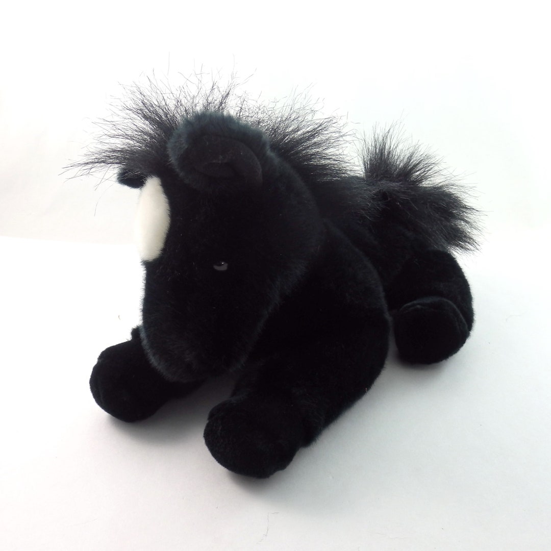 Vintage Aurora Black Horse Plush Toy, Stuffed Animal, Stuffed Horse