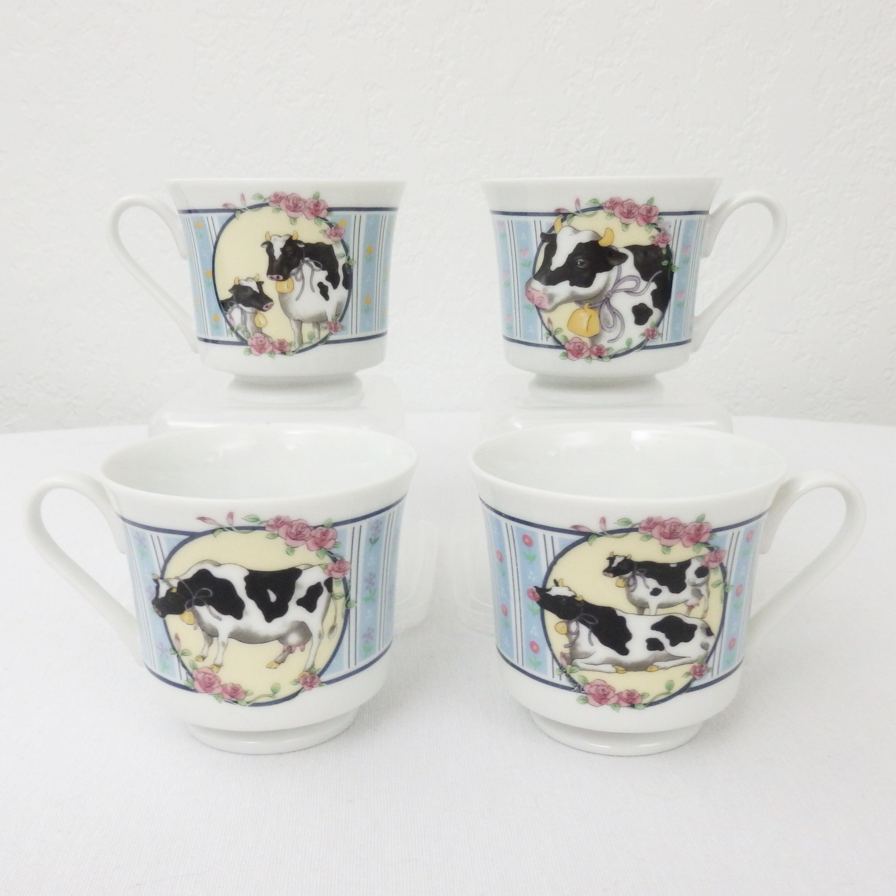 Vintage Cow Teacup Set of 4 Cow Teacups Cow Mug Farm Mug Etsy