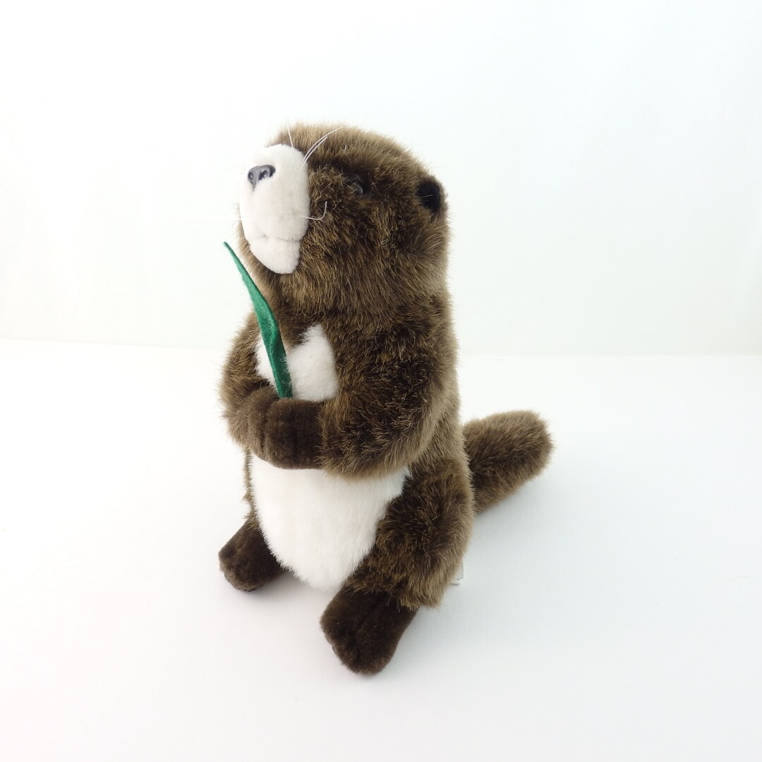 Vintage 90s Beaver Plush Toy With Leaf Stuffed Animal Etsy
