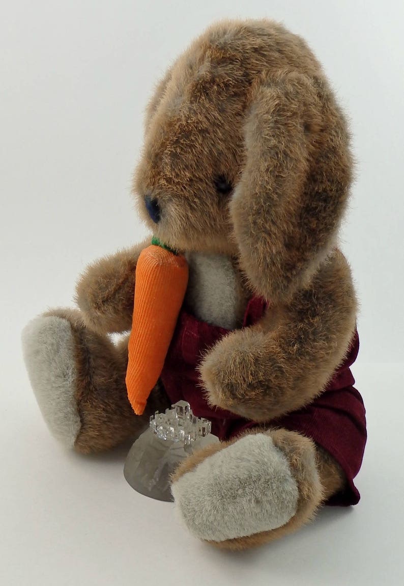 Vintage 80s Brown Bunny Rabbit Plush Toy With Carrot Overalls | Etsy