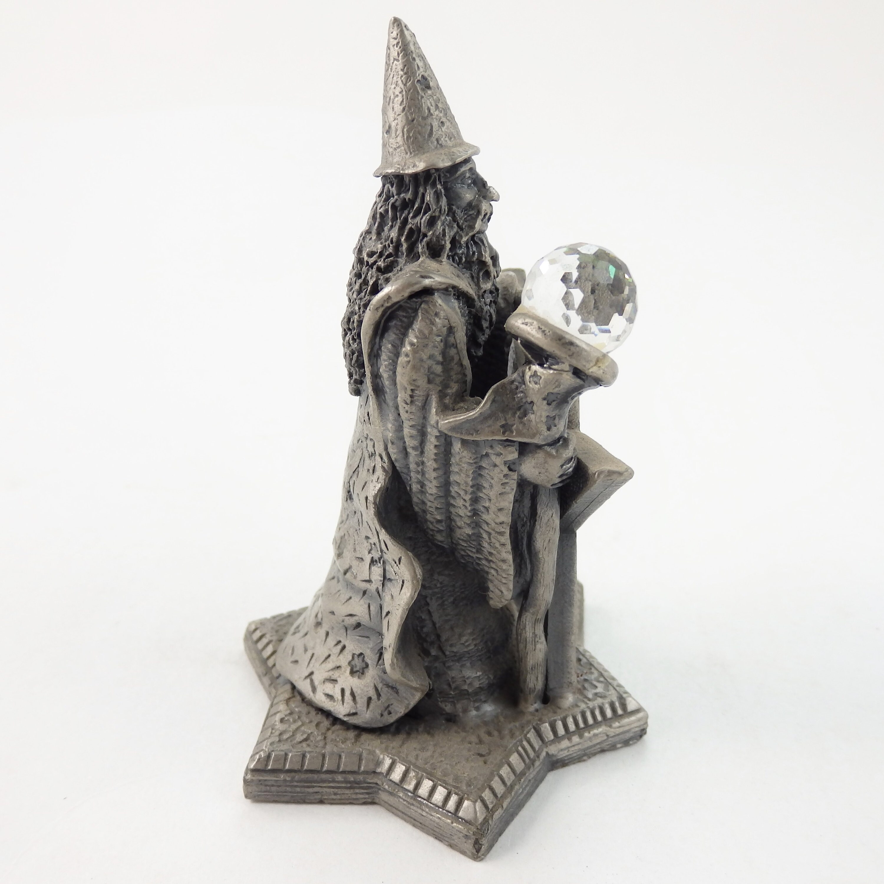 Vintage Pewter Wizard Figurine With Crystal Ball Starspell By Etsy