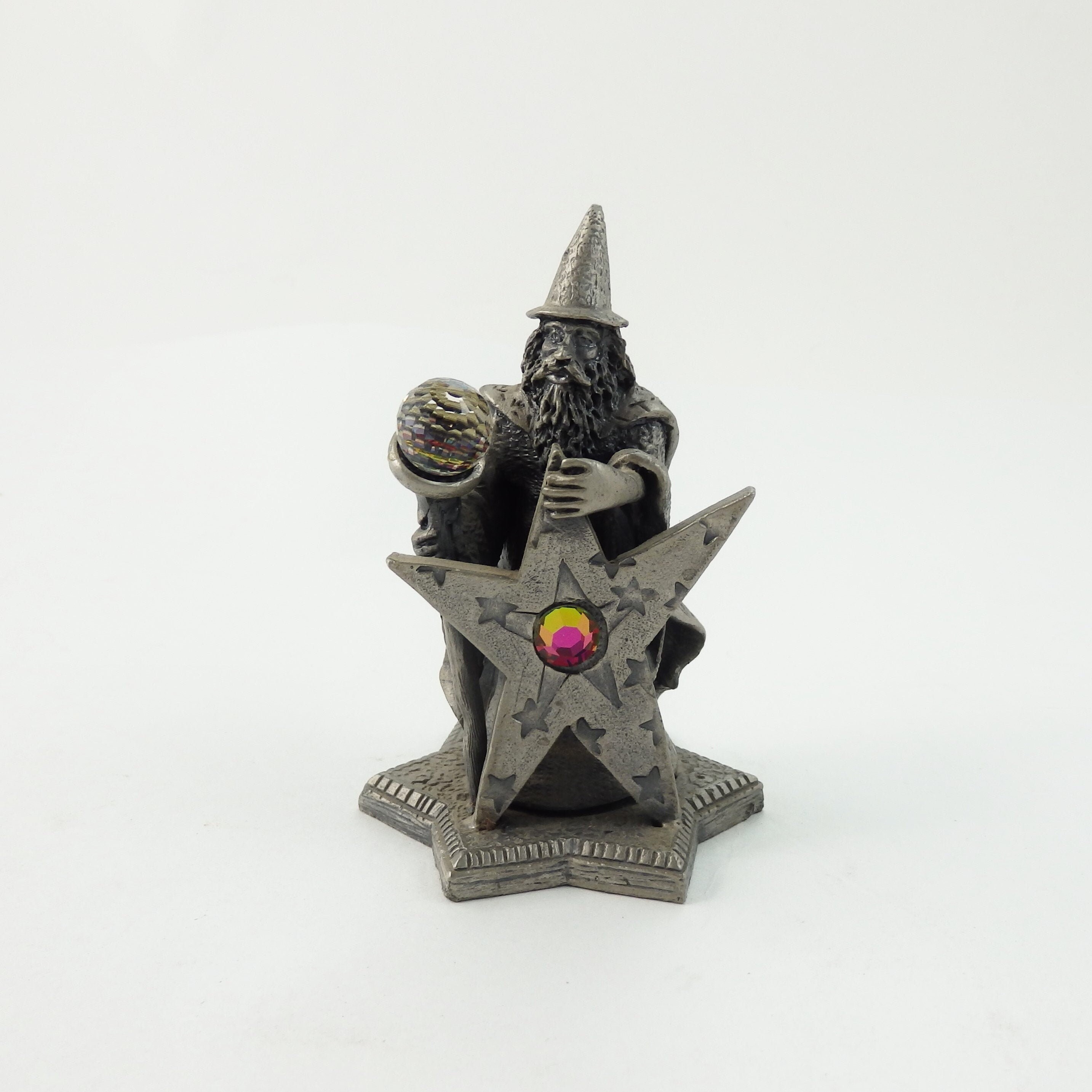 Vintage Pewter Wizard Figurine With Crystal Ball Starspell By Etsy