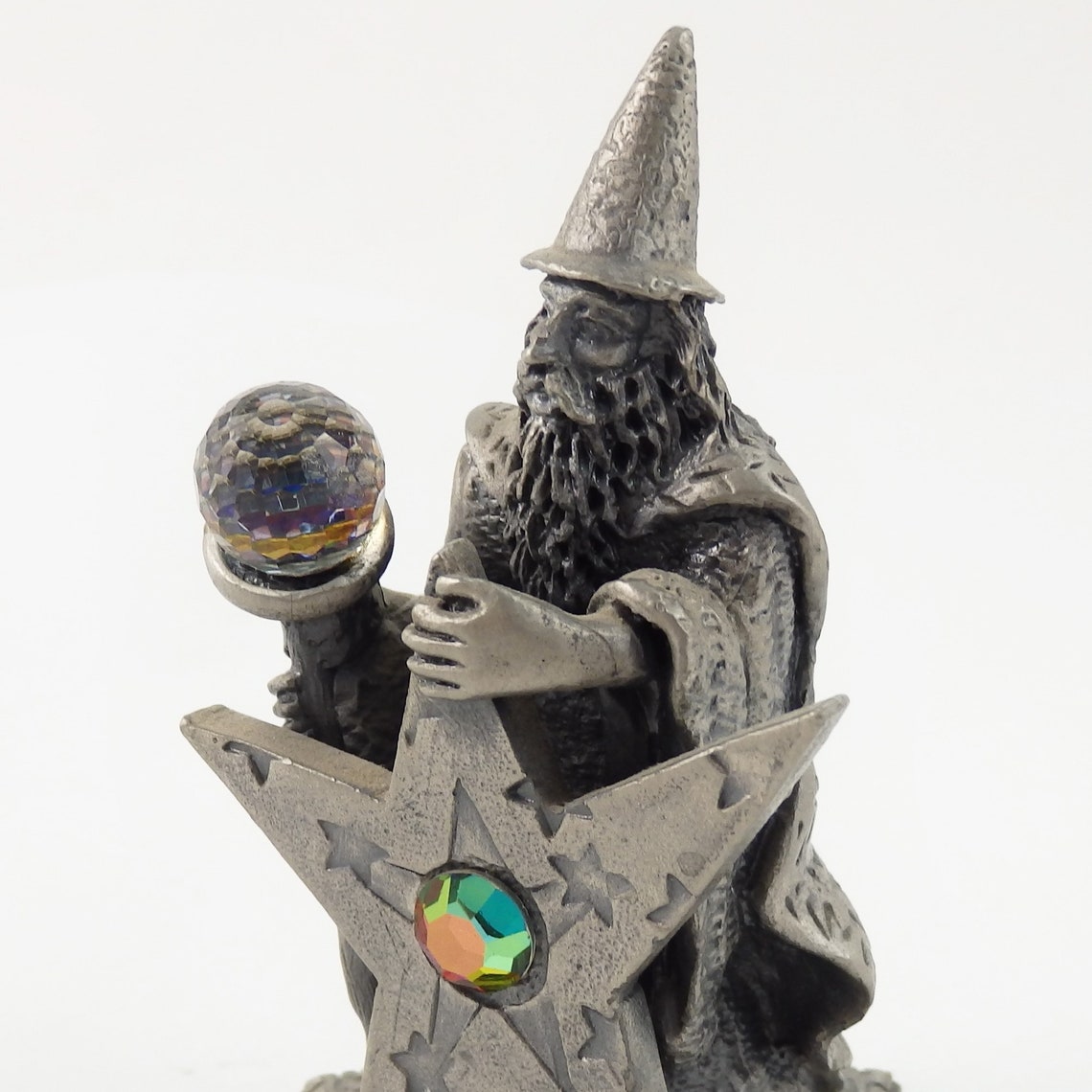 Vintage Pewter Wizard Figurine With Crystal Ball Starspell By Etsy