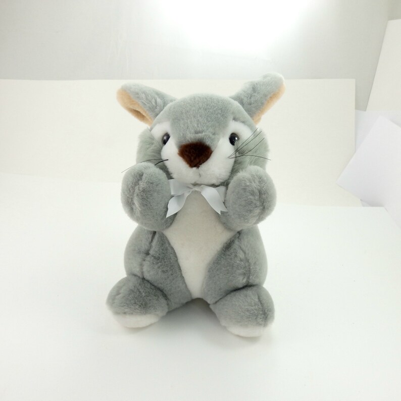 Vintage 80s Gray Rabbit Plush Toy Stuffed Animal Stuffed Etsy
