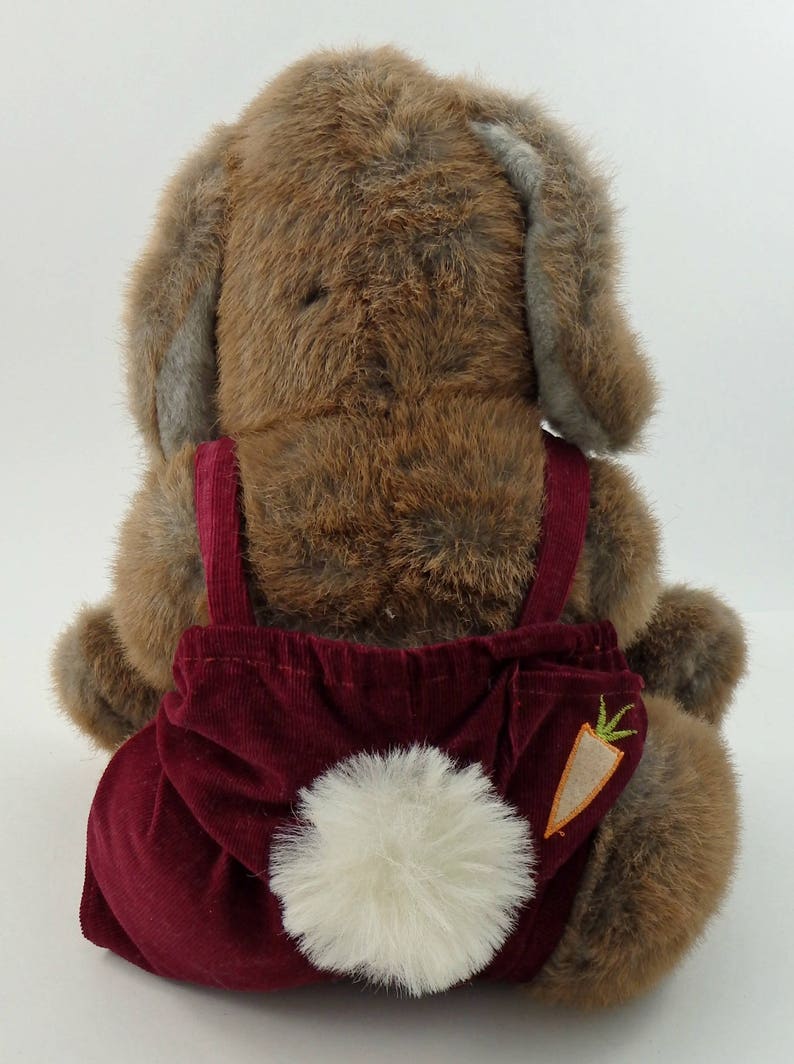 Vintage 80s Brown Bunny Rabbit Plush Toy With Carrot Overalls | Etsy
