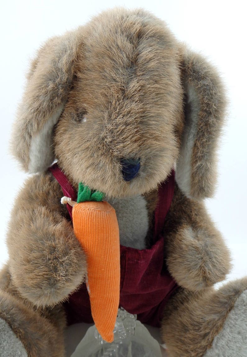 Vintage 80s Brown Bunny Rabbit Plush Toy With Carrot Overalls | Etsy
