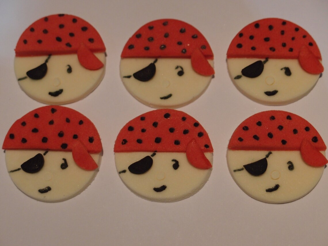 Fondant Cupcake Toppers Pirate Faces Edible Pirate Etsy