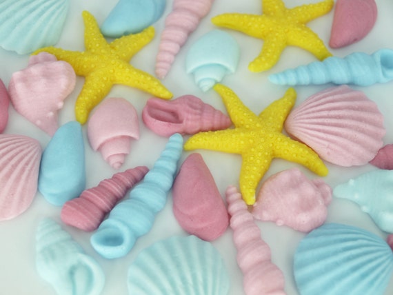 24 edible sea shells Little Sugar Natural mermaid cake toppers Cupcake Wedding