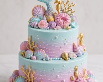 Edible Seashells, Rainbow Mermaid Tail Cupcake Toppers Decorations, Mermaid Cake Topper