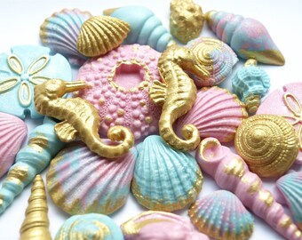 25x Edible Seashells Mermaid Cake Topper, Under The Sea Cupcake Decoration