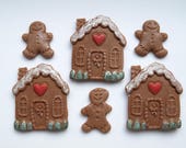 Edible Gingerbread House & Man Fondant Cupcake Toppers - 12x Christmas Cake Decorations