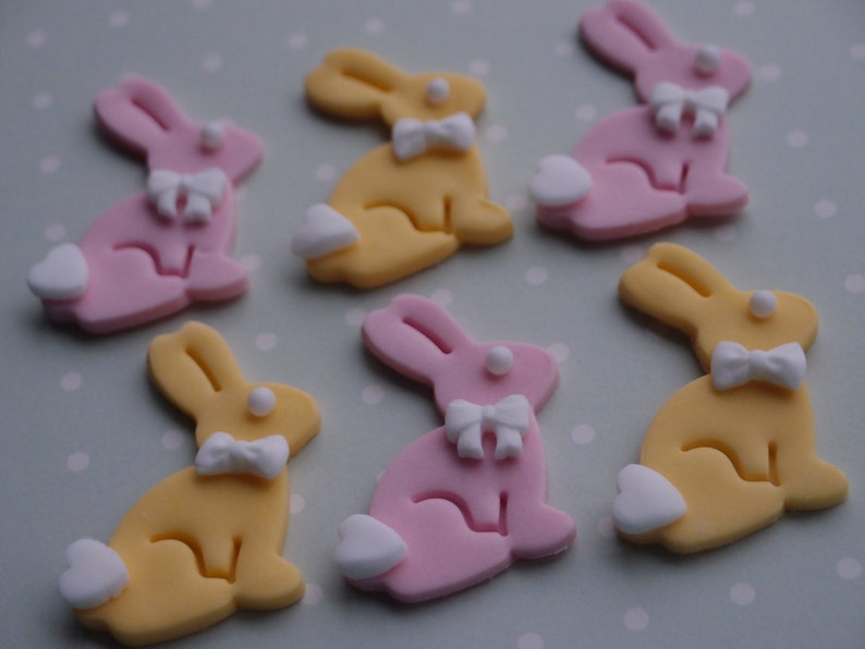 Edible Bunny Fondant Cupcake Toppers Easter Baby Shower Etsy