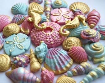 25x Edible Seahorse Seashells Mermaid Under sea Fondant Cake Topper Decoration