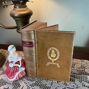 Antique Academic Prize Book/Life of Sir Walter Scott, Bart/J. G. Lockhart/1871/Full Calf Leather/First Prize 1872/Edinburgh Institution