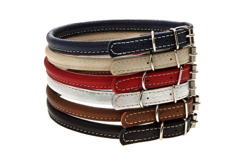 Dog Collar Rolled Round Leather Buckle Closure Premium Floater Etsy