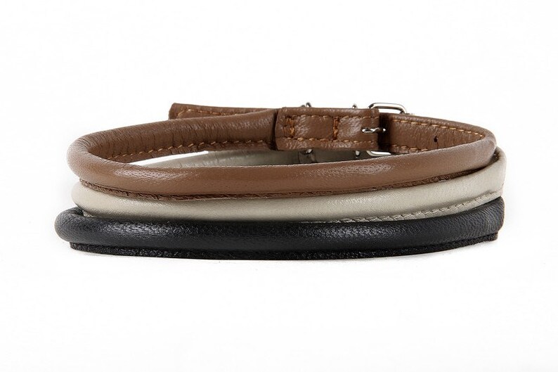 Rolled Leather Dog Collar Soft Black Size Xxxs Xxs Xs S M Long Etsy