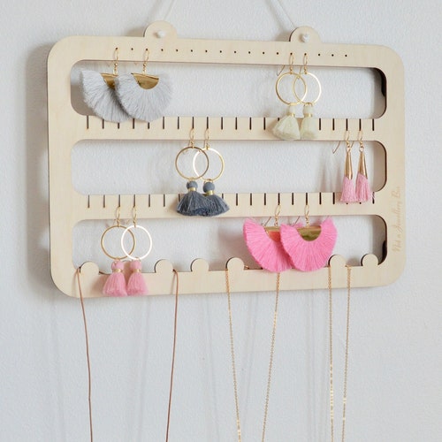 Hexagon Earring Holder Wooden Jewellery Display Organiser Etsy