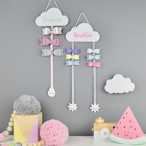 Hair Bow Hanger COLOURFUL - 2 Ribbons - Personalised Cloud Hair Bow Holder