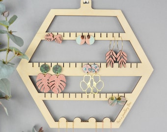 Hexagon Earring Holder - Wooden jewellery Display Organiser