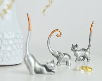 Copper Cat or Elephant Ring Stand Gift Set