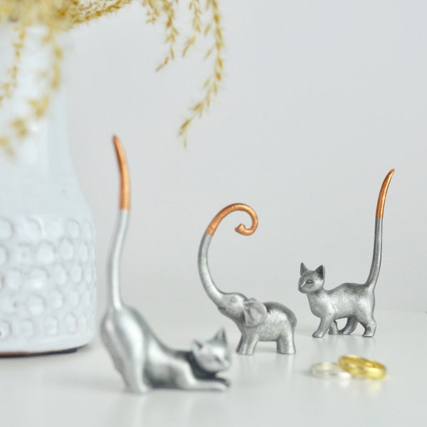 Copper Cat or Elephant Ring Stand Gift Set