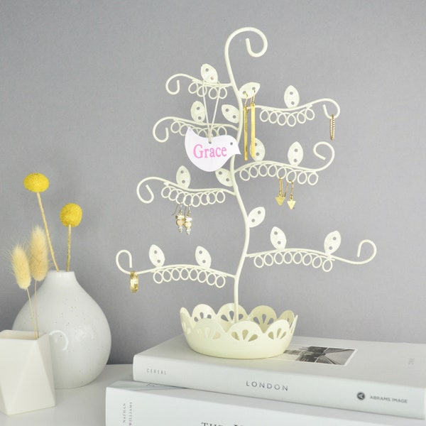 Personalised Flower Earring Tree - Jewellery Dish in Cream - Earring Holder - Earring Stand - Earring Dish - Earring Storage