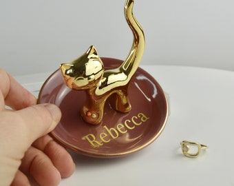 Cat Jewellery and trinket Dish - Gold and Red