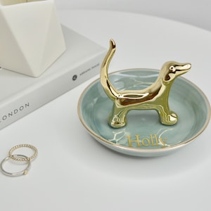 Personalised dog Jewellery and trinket Dish - Gold & Grey/Blue