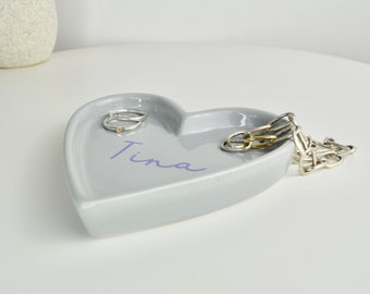 Grey Heart Ceramic Jewellery Dish - Personalised