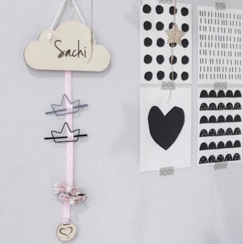 Hair Bow Hanger Wood Hair Bow Holder TWO Ribbons Etsy