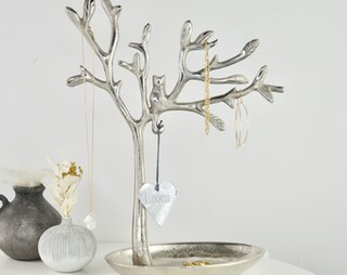 Albero Portagioie In Alluminio 36 Cm - Design Rami, Argento Opaco, Fatto A Mano, Per Anelli, Collane, Bracciali