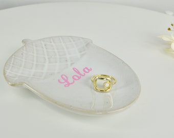 Neutral Cream Acorn  Ceramic Jewellery Dish - Personalised