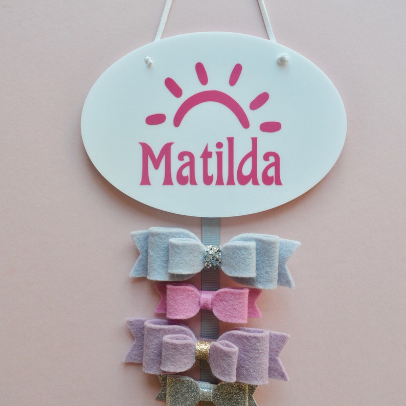 One or Two ribbons Tidy Hanger Heart Hair Bow /& Clip Holder GREY // GRAY