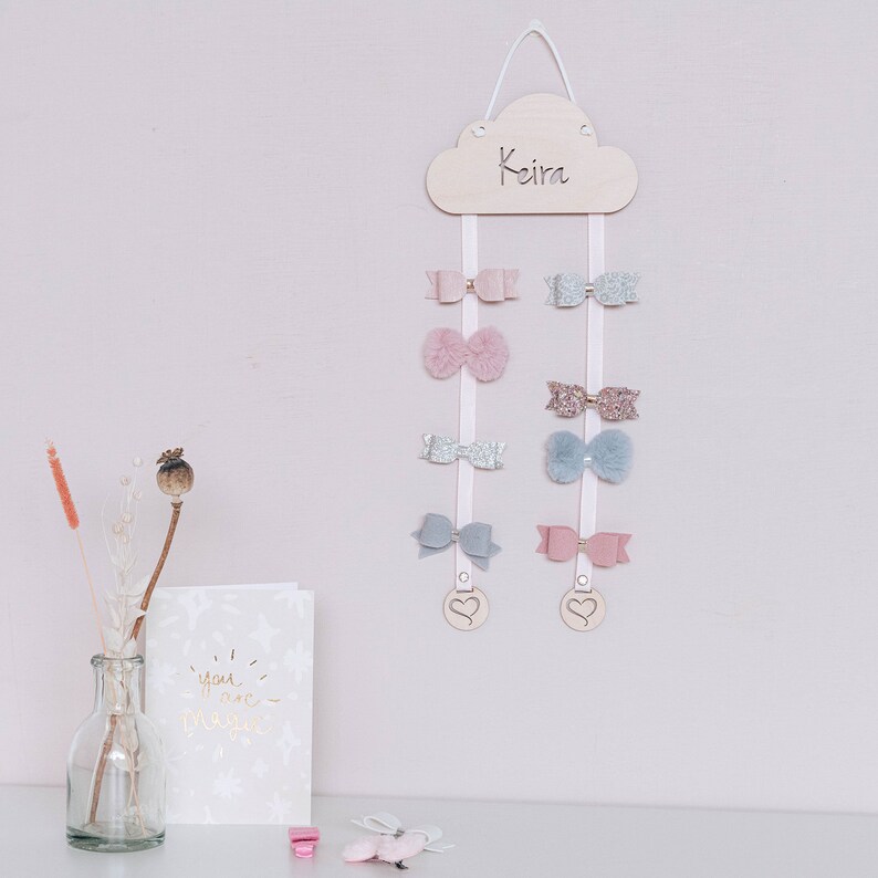 Hair Bow Hanger Wood Hair Bow Holder TWO Ribbons Etsy