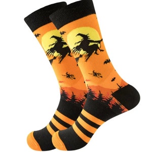 Witch Socks, Flying Witch Socks, Full Moon Socks, Halloween Everyday, Hocus  Pocus Socks, Spooky Socks, Alternative Wear, Halloween Fashion 