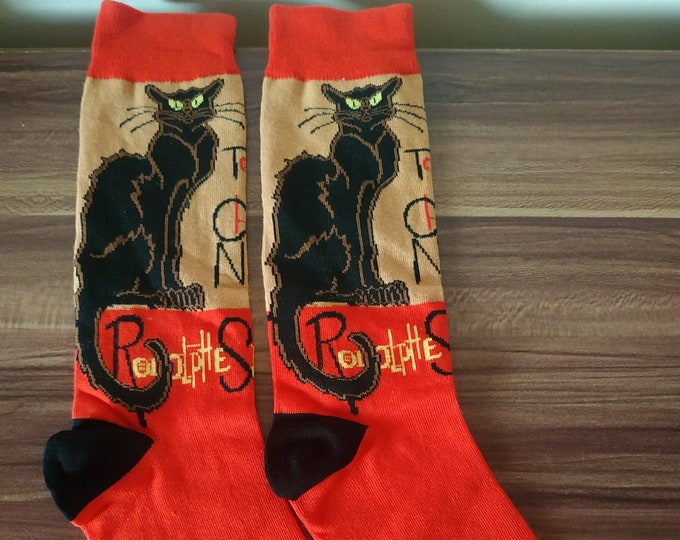 Steinlen le Chat Noir Socks, Steinlen Socks, Black Cat Socks, Cat Socks