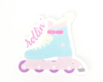 ROLLERBLADE ROLLIN STICKER | Trendy Bright Pastel Colorful Pretty 90s 90's 80s 80's Water Bottle