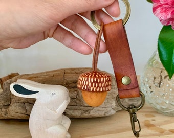 Leather made acorn keychain