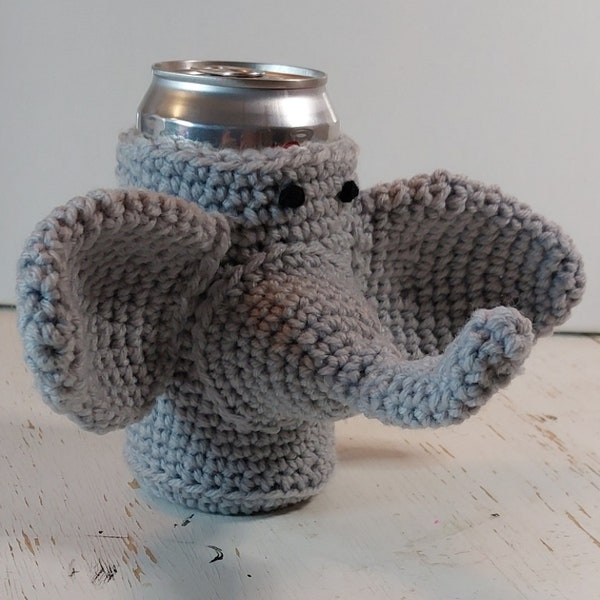 Fun Elephant Koozie Handmade Gift Idea Crochet Animal Whimsical Unique Creative Playful Creations Hand Crafted