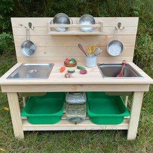 Mud Kitchen Play Station - Double Sink with Back Wall